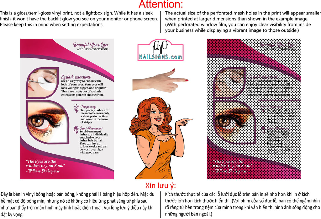 Permanent 43 Perforated Mesh One Way Vision See-Through Window Vinyl Eyebrows Makeup Sign Microblading Vertical
