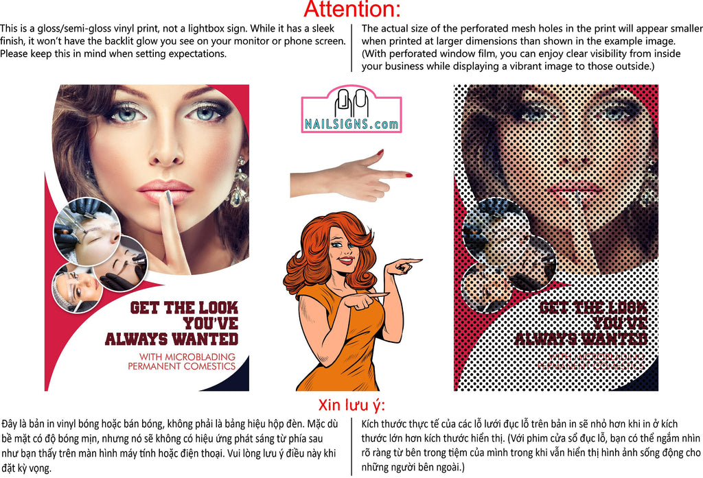 Permanent 44 Perforated Mesh One Way Vision See-Through Window Vinyl Eyebrows Makeup Sign Microblading Vertical
