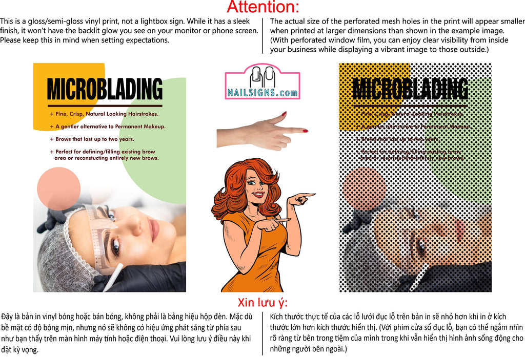 Permanent 46 Perforated Mesh One Way Vision See-Through Window Vinyl Eyebrows Makeup Sign Microblading Vertical