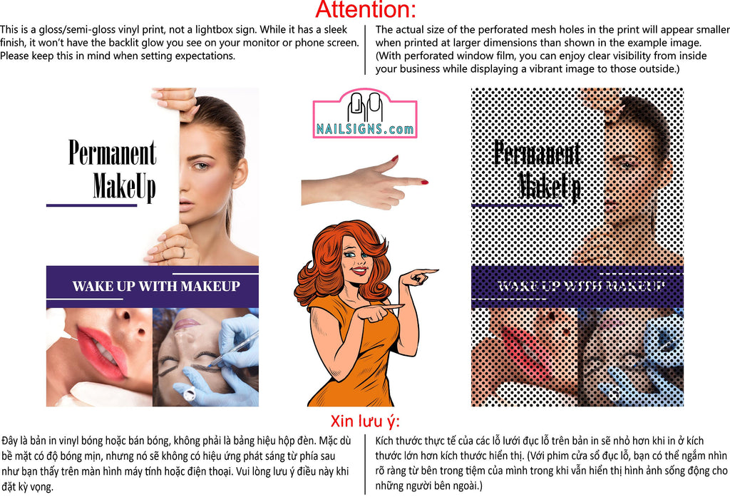 Permanent 48 Perforated Mesh One Way Vision See-Through Window Vinyl Eyebrows Makeup Sign Microblading Vertical