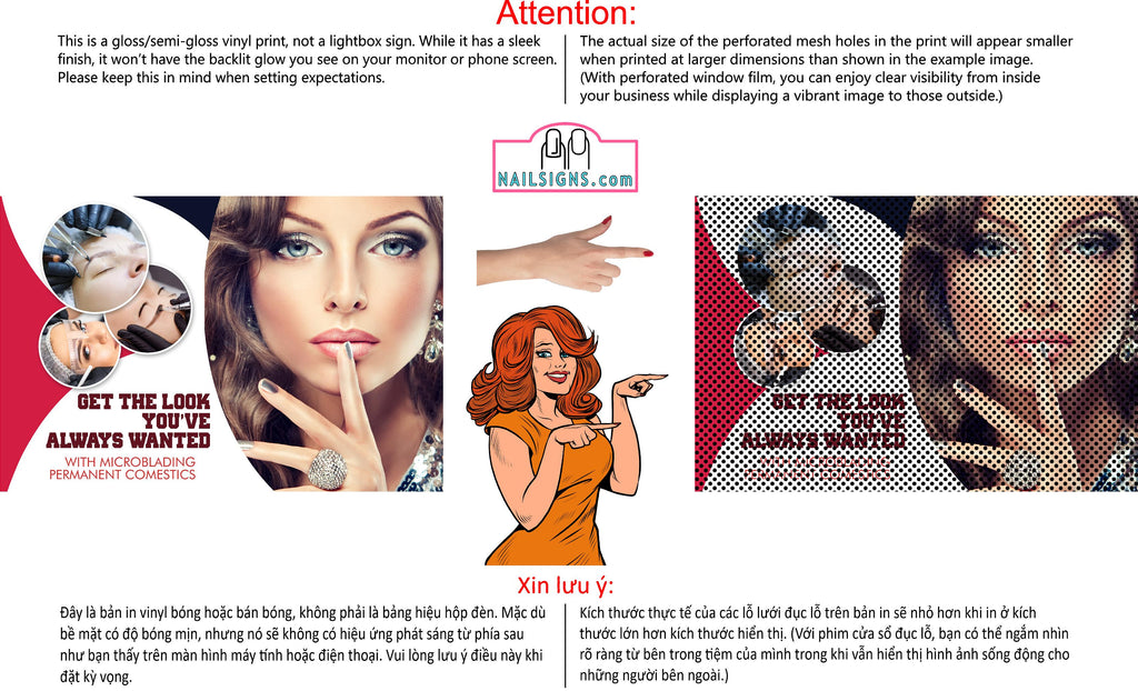 Permanent 49 Perforated Mesh One Way Vision See-Through Window Vinyl Eyebrows Makeup Sign Microblading Horizontal