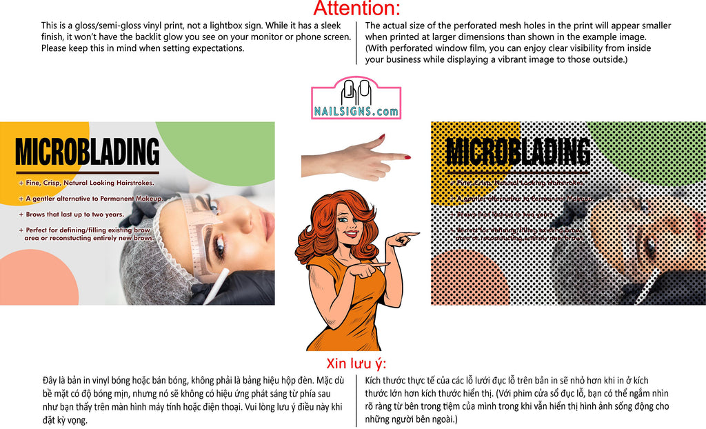 Permanent 50 Perforated Mesh One Way Vision See-Through Window Vinyl Eyebrows Makeup Sign Microblading Horizontal