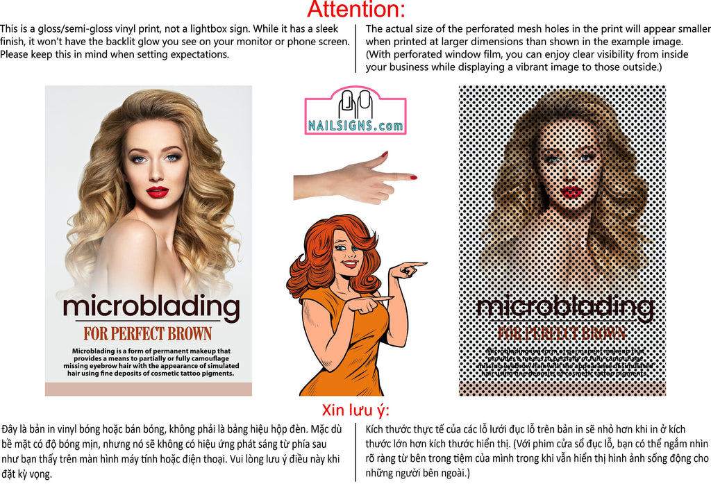 Permanent 06 Perforated Mesh One Way Vision See-Through Window Vinyl Makeup Eyebrows Lips Salon Sign Microblading Vertical