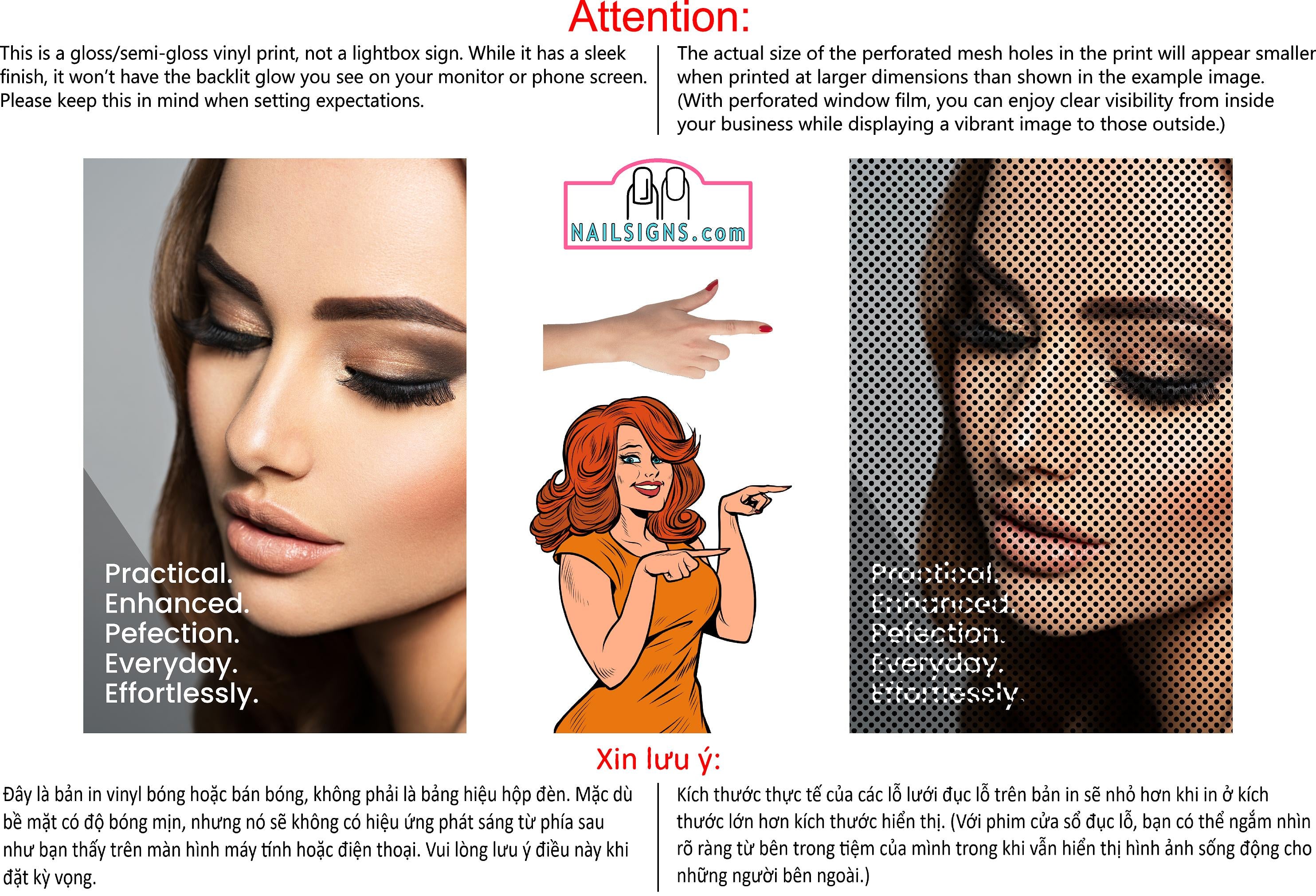 Permanent 07 Perforated Mesh One Way Vision See-Through Window Vinyl Makeup Eyebrows Lips Salon Sign Microblading Vertical