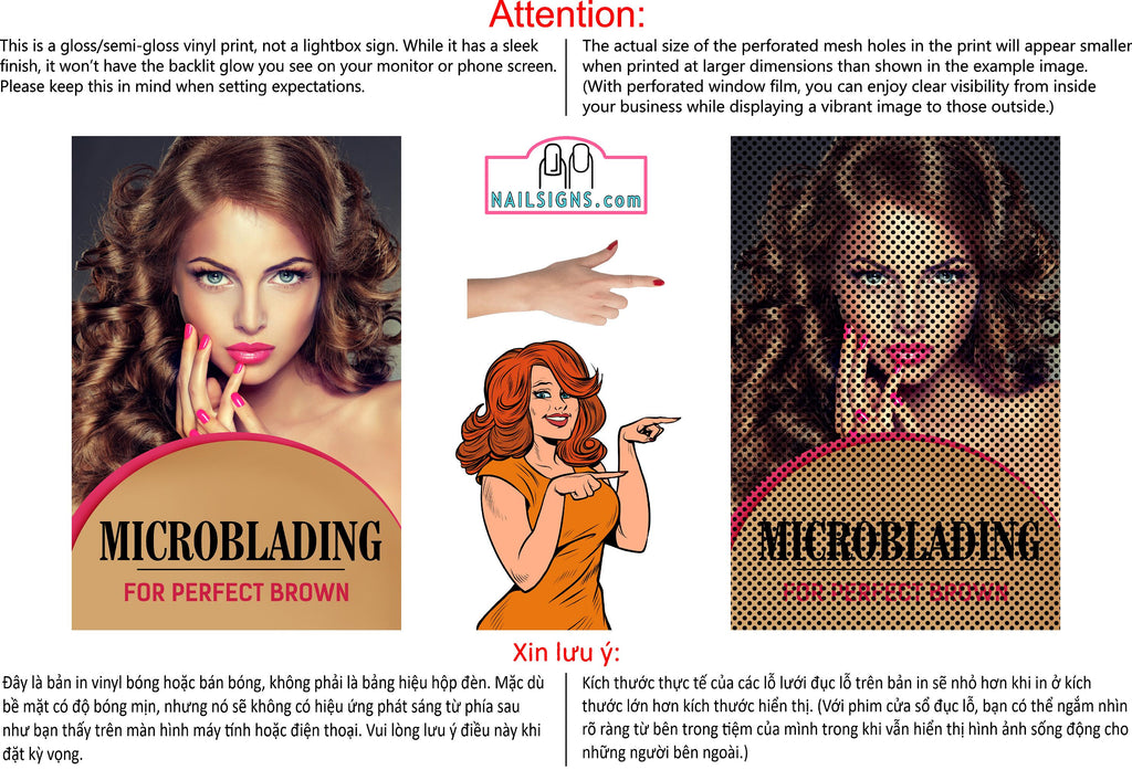 Permanent 08 Perforated Mesh One Way Vision See-Through Window Vinyl Makeup Eyebrows Lips Salon Sign Microblading Vertical