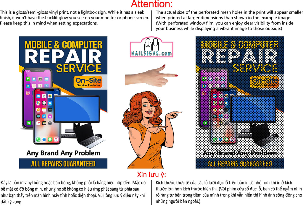 Phone Repair 02 Perforated Mesh One Way Vision See Through Window Vinyl Buy Fix Cell Tablet Sign Salon Vertical