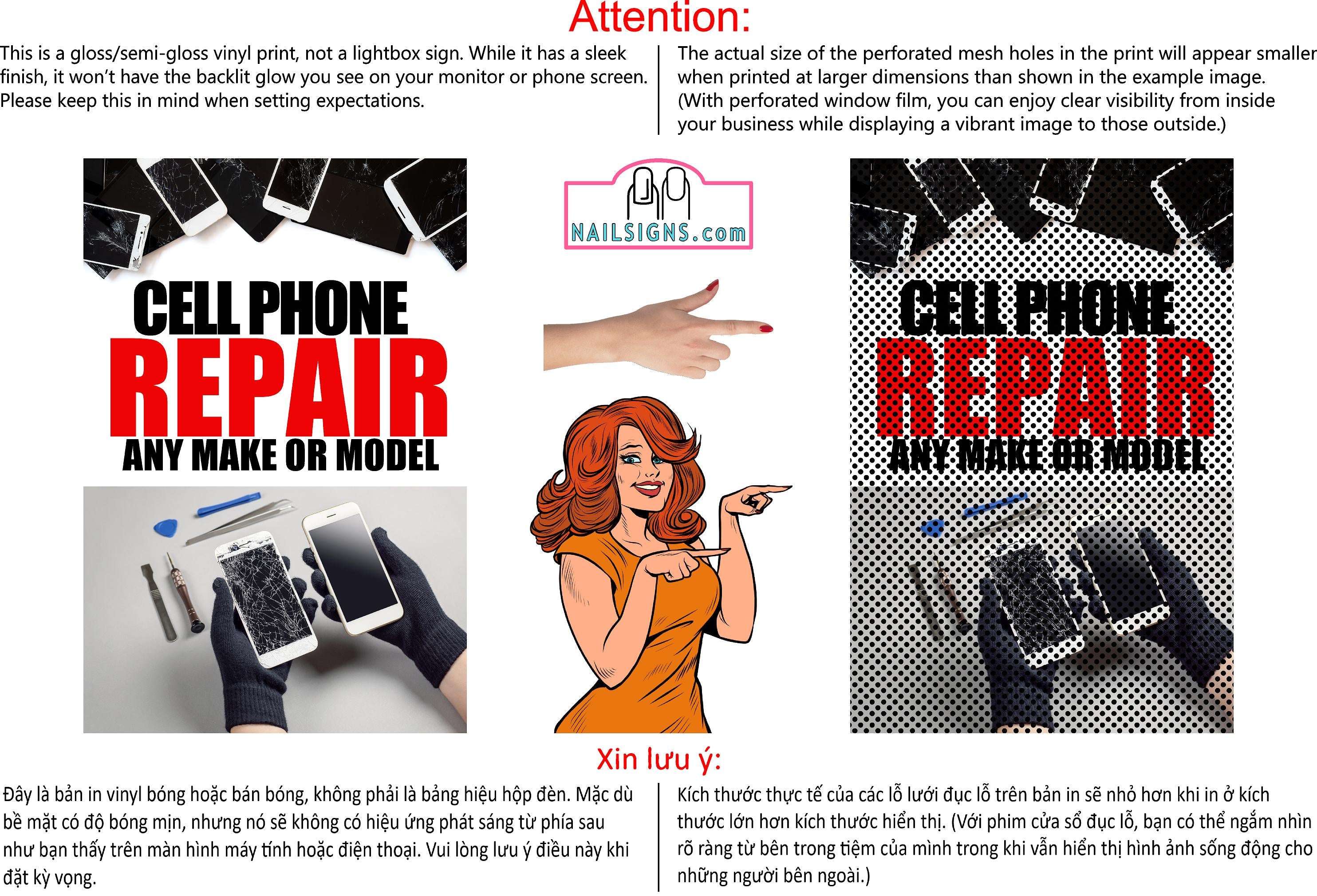 Phone Repair 03 Perforated Mesh One Way Vision See Through Window Vinyl Buy Fix Cell Tablet Sign Salon Vertical