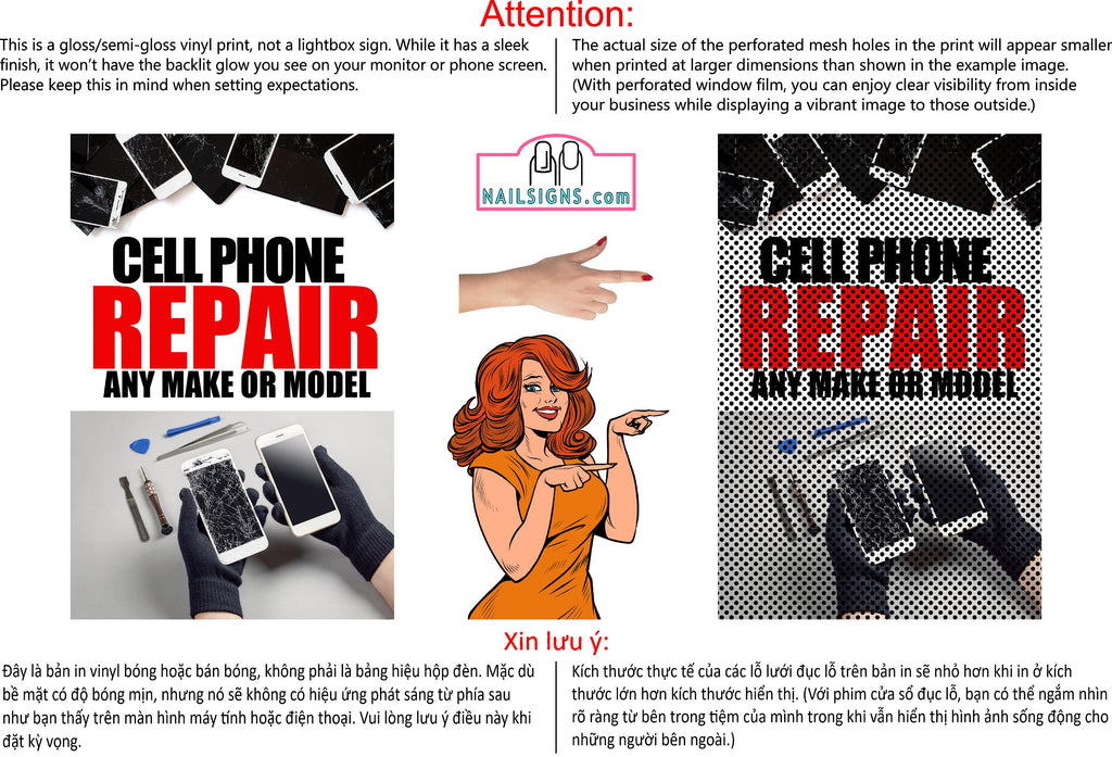 Phone Repair 03 Perforated Mesh One Way Vision See Through Window Vinyl Buy Fix Cell Tablet Sign Salon Vertical