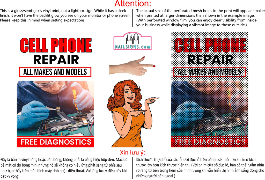 Phone Repair 04 Perforated Mesh One Way Vision See Through Window Vinyl Buy Fix Cell Tablet Sign Salon Vertical
