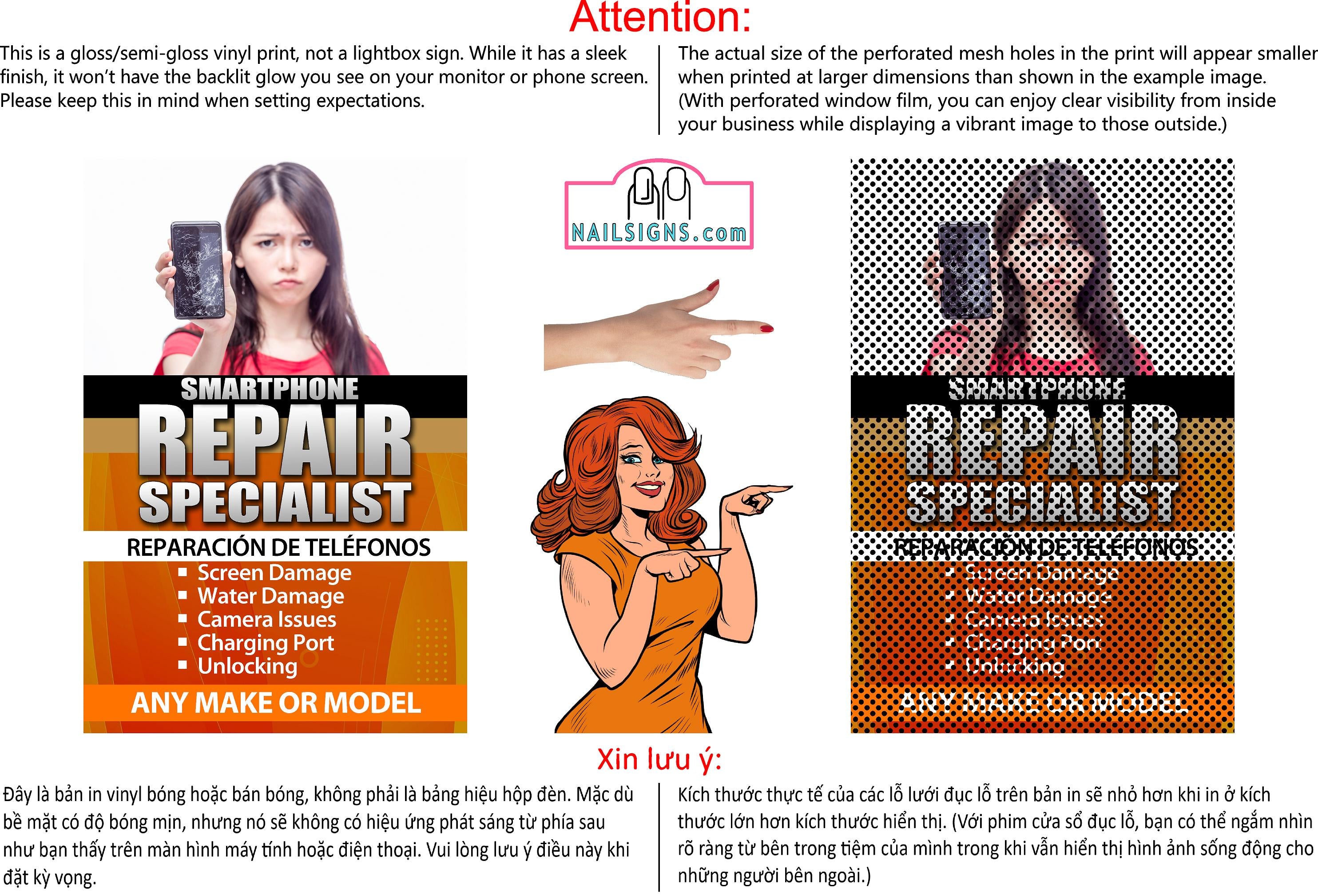 Phone Repair 05 Perforated Mesh One Way Vision See Through Window Vinyl Buy Smart Fix Cell Tablet Sign Salon Vertical