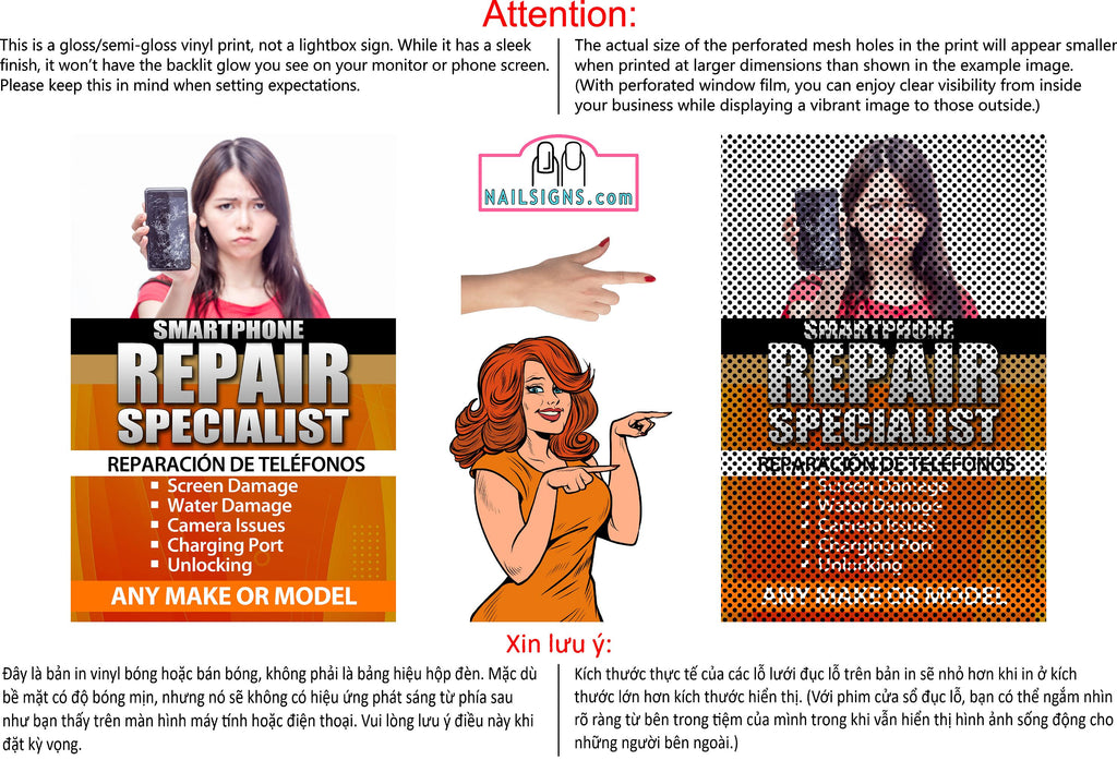 Phone Repair 05 Perforated Mesh One Way Vision See Through Window Vinyl Buy Smart Fix Cell Tablet Sign Salon Vertical