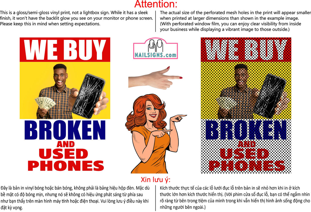 Phone Repair 06 Perforated Mesh One Way Vision See Through Window Vinyl Buy Smart Fix Cell Tablet Sign Salon Vertical