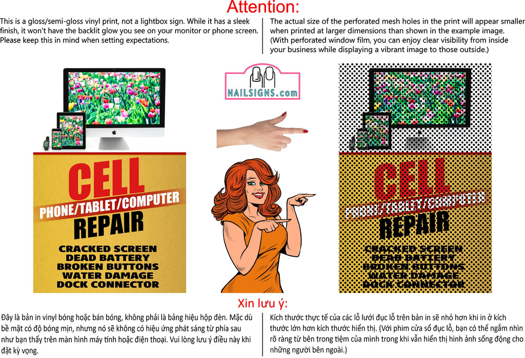 Phone Repair 07 Perforated Mesh One Way Vision See Through Window Vinyl Buy Smart Fix Cell Tablet Sign Salon Vertical