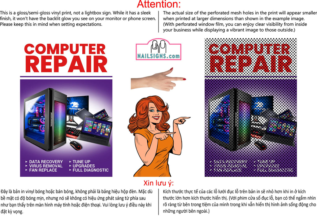 Phone Repair 08 Perforated Mesh One Way Vision See Through Window Vinyl Buy Smart Fix Cell Tablet Sign Salon Vertical