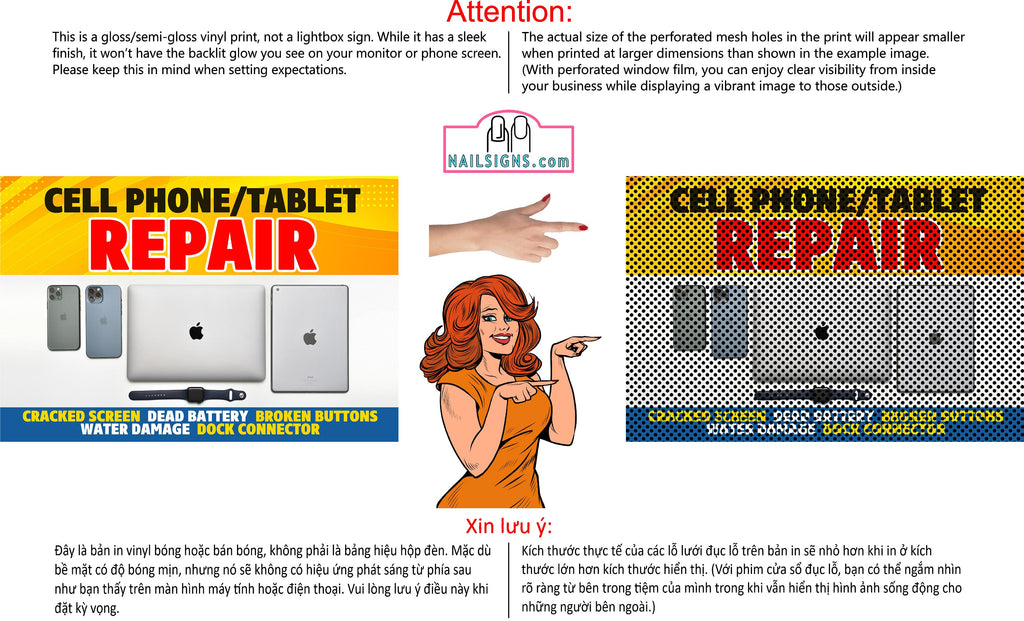 Phone Repair 09 Perforated Mesh One Way Vision See Through Window Vinyl Buy Smart Fix Cell Tablet Sign Salon Horizontal