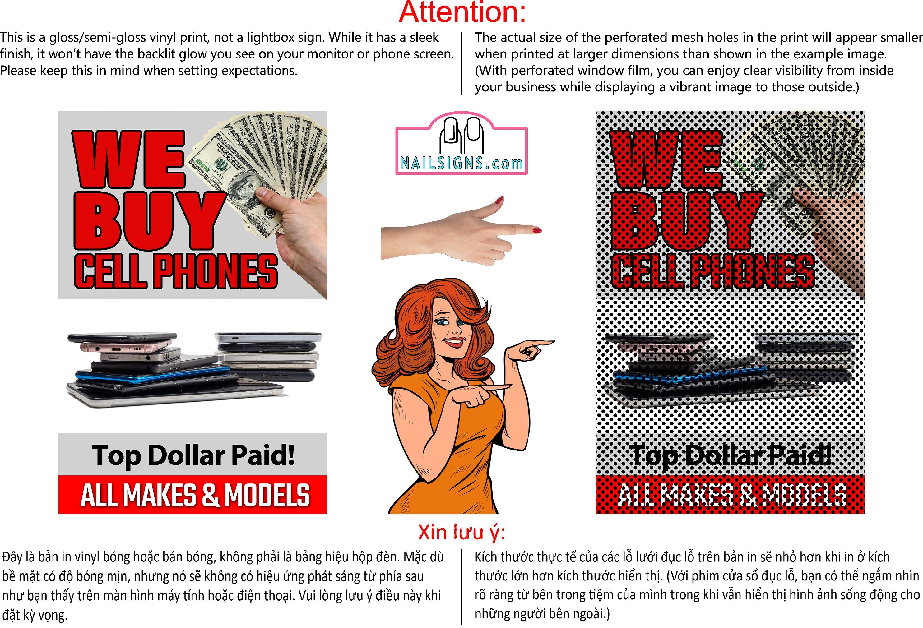 Phone Repair 01 Perforated Mesh One Way Vision See Through Window Vinyl Buy Fix Cell Tablet Sign Salon Vertical