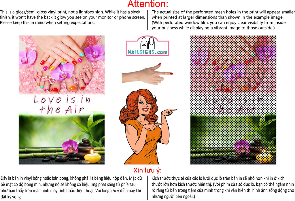 Quote 10 Perforated Mesh One Way Vision See-Through Window Vinyl Salon Love is in the Air Vertical