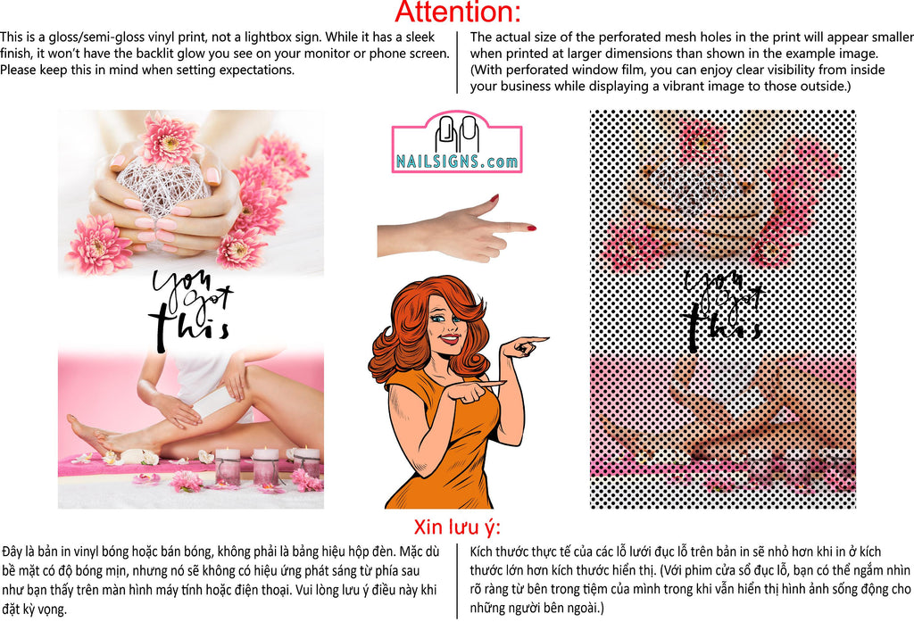 Quote 22 Perforated Mesh One Way Vision See-Through Window Vinyl Salon You Got This Vertical