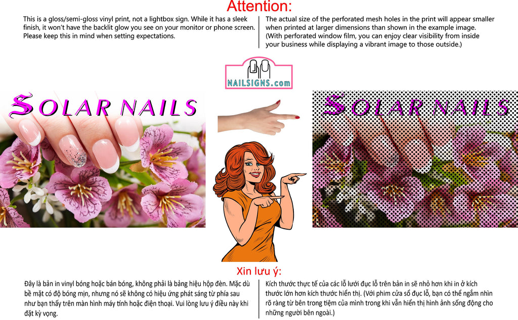 Solar 10 Perforated Mesh One Way Vision See-Through Window Vinyl Nail Salon Sign Horizontal