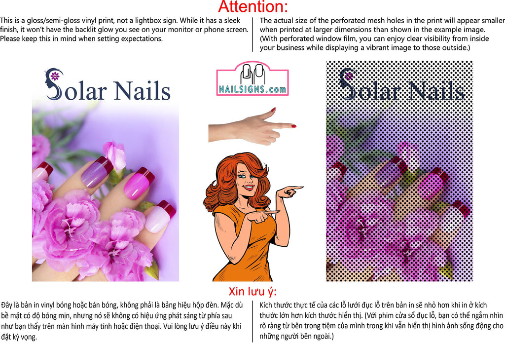 Solar 02 Perforated Mesh One Way Vision See-Through Window Vinyl Nail Salon Sign Vertical