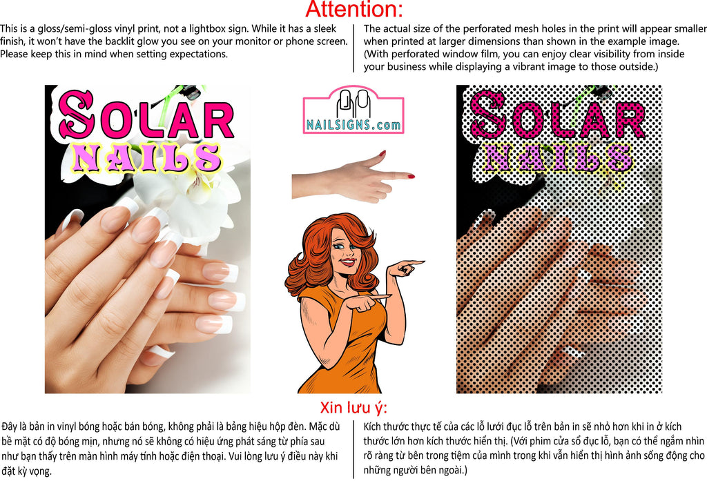 Solar 06 Perforated Mesh One Way Vision See-Through Window Vinyl Nail Salon Sign Vertical