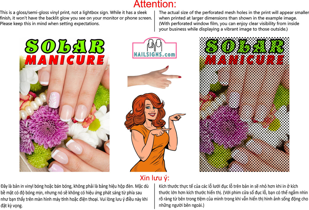 Solar 07 Perforated Mesh One Way Vision See-Through Window Vinyl Nail Salon Sign Vertical
