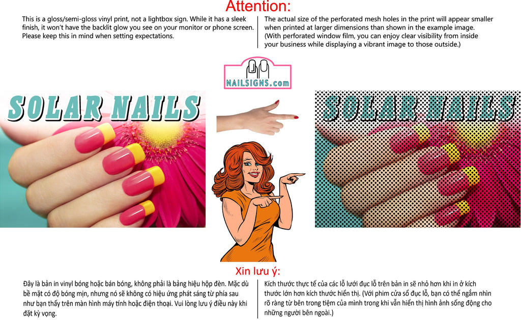 Solar 08 Perforated Mesh One Way Vision See-Through Window Vinyl Nail Salon Sign Horizontal