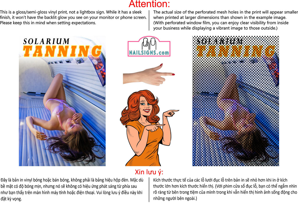 Tanning 03 Perforated Mesh One Way Vision Window Vinyl Nail Salon See-Through Sign Solarium Spray Sun Vertical