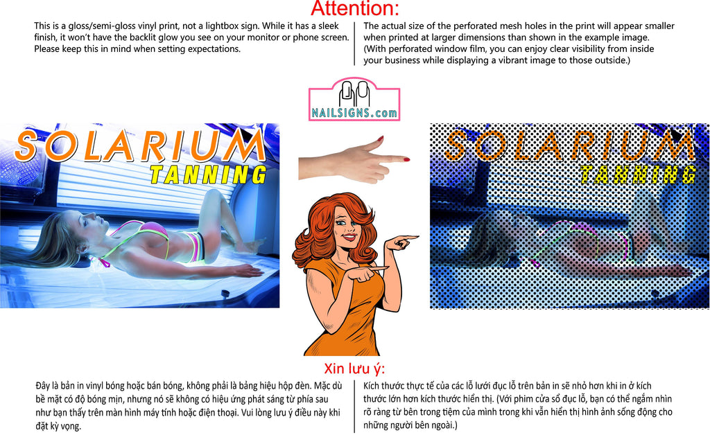 Tanning 07 Perforated Mesh One Way Vision Window Vinyl Nail Salon See-Through Sign Solarium Spray Sun Horizontal