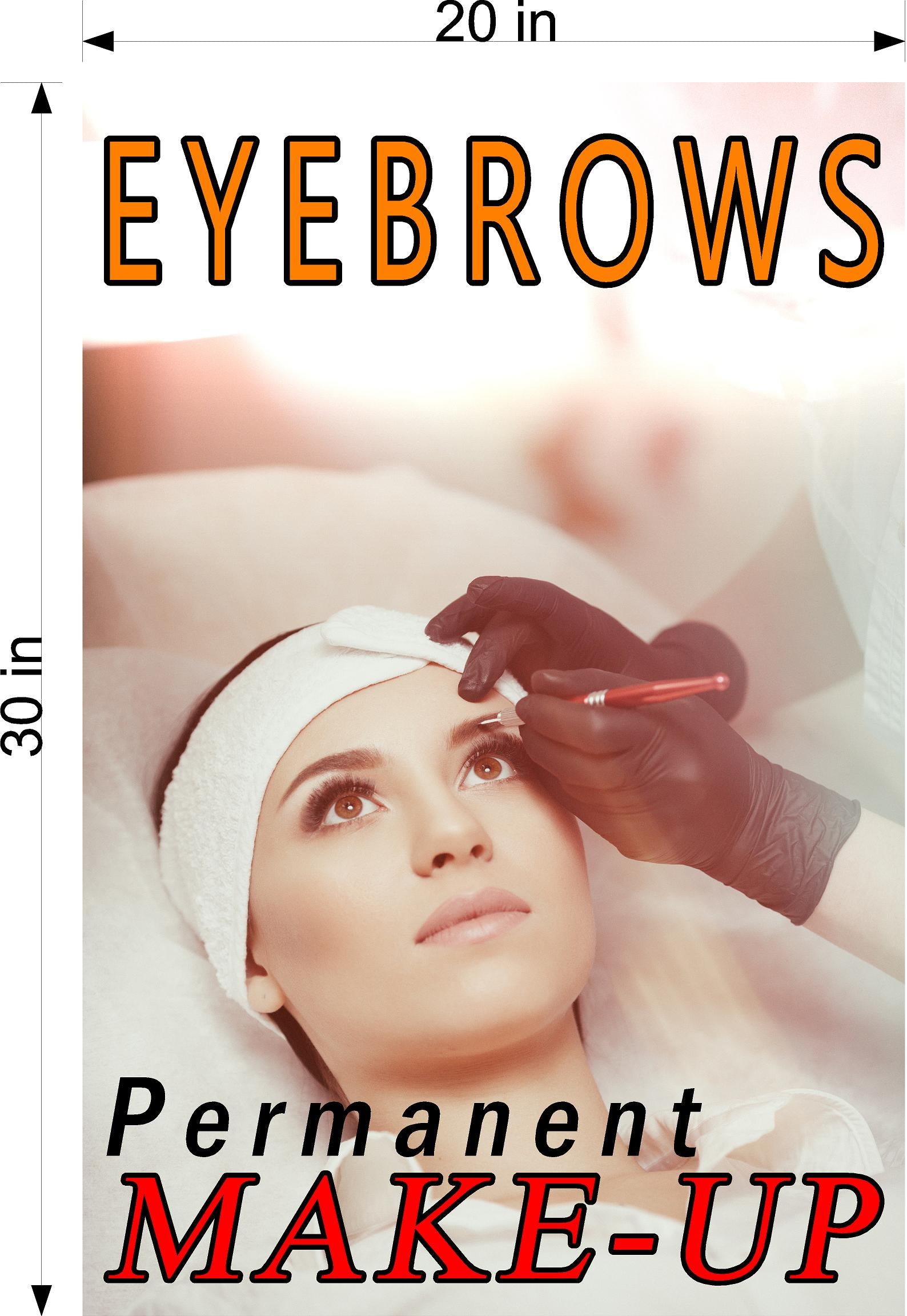 Eyebrows 11 Perforated Mesh One Way Vision See-Through Window Vinyl Salon Sign Permanent Make-Up Vertical