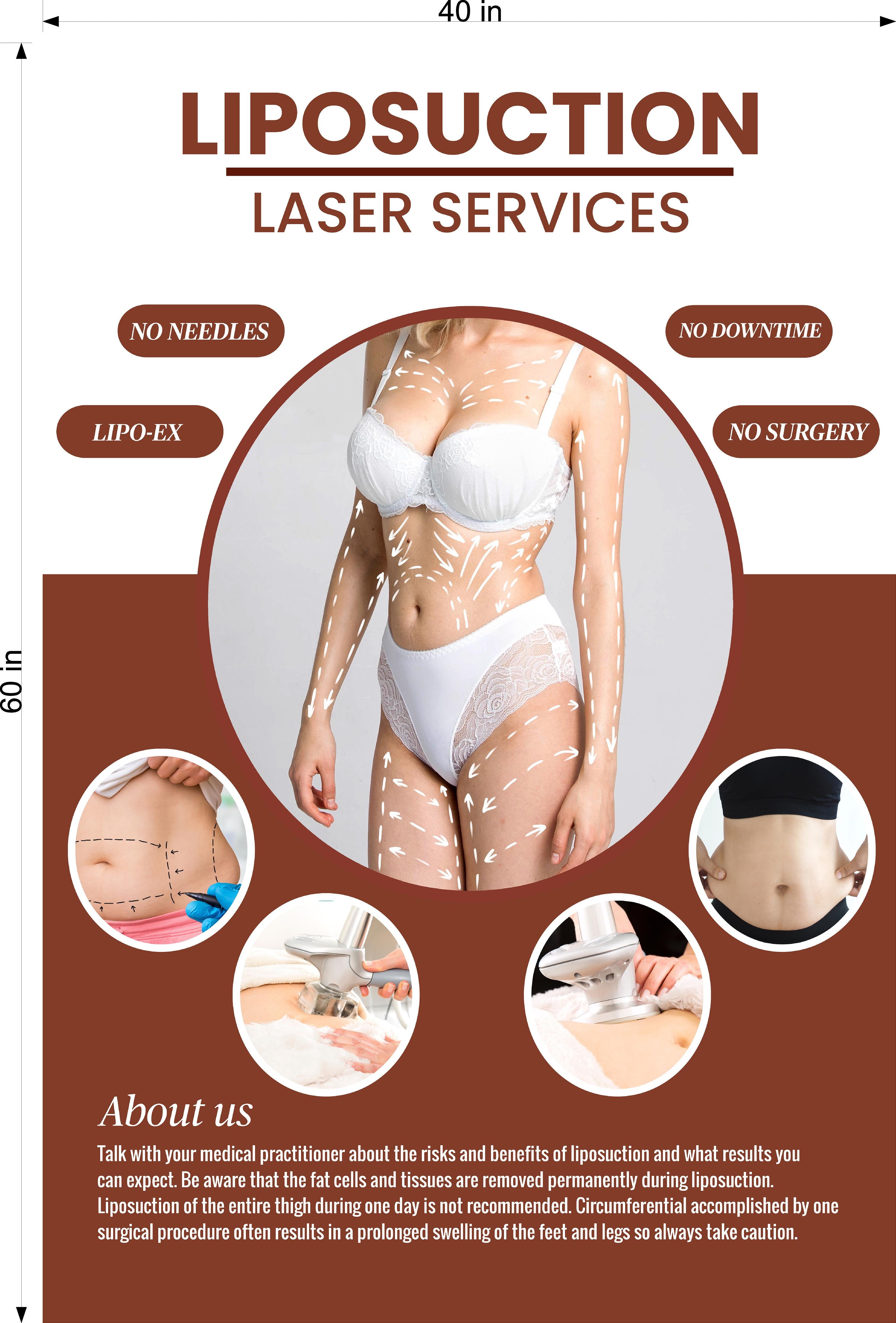 Liposuction 03 Perforated Mesh One Way Vision Window See-Through Sign Vinyl Plastic Surgery Procedure Obesity Cosmetic Vertical