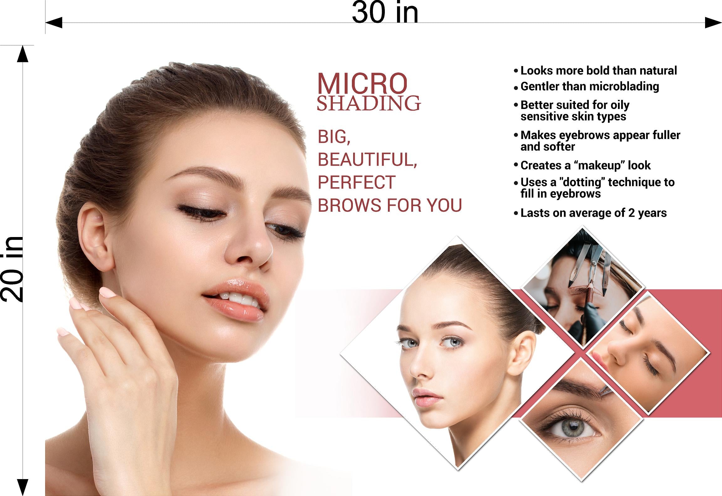 Microshading 10 Perforated Mesh One Way Vision See-Through Window Vinyl Salon Services Makeup Horizontal