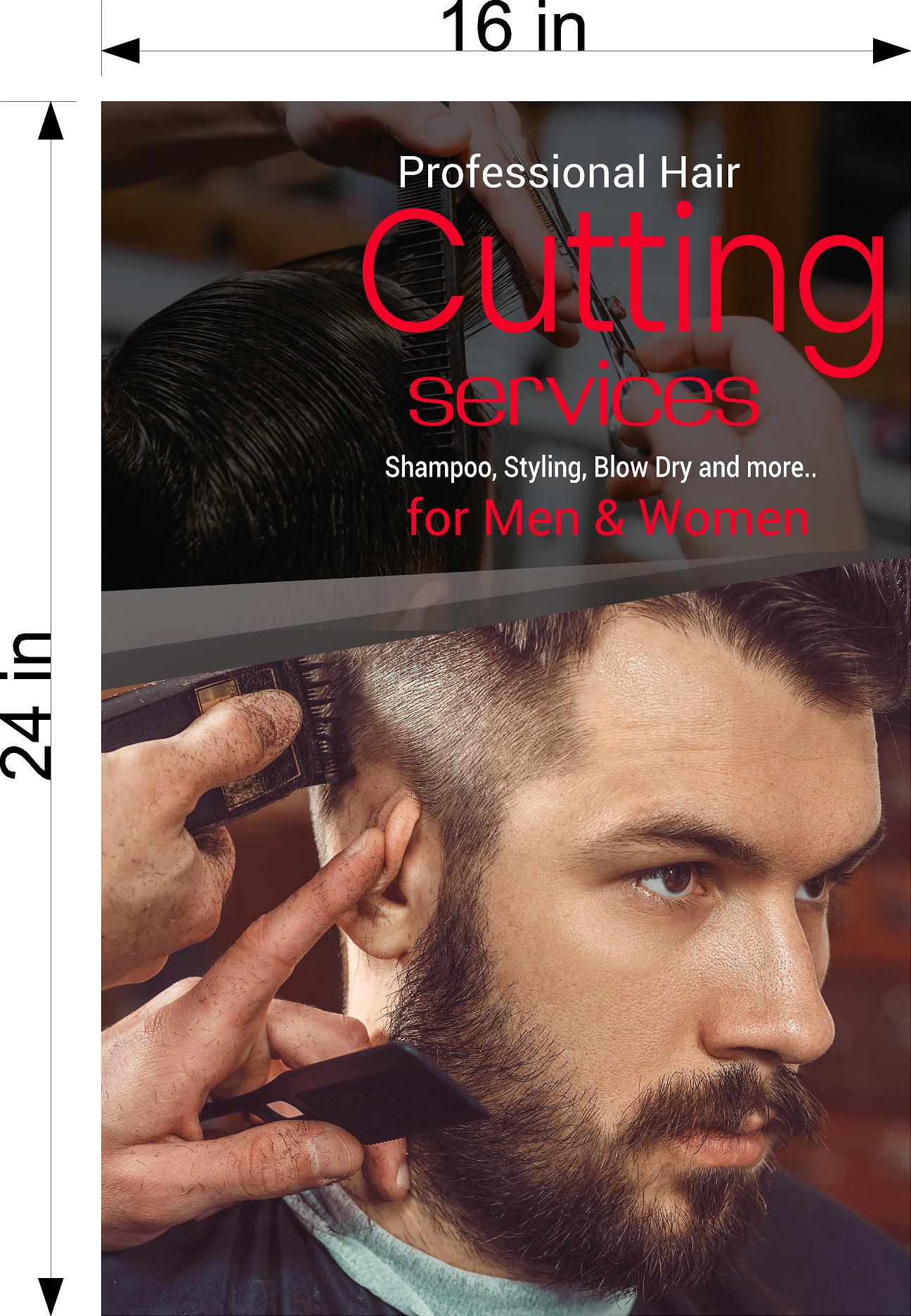Barber 06 Perforated Mesh One Way Vision Window See-Through Sign Salon Vinyl Beard Men Boy Haircut Vertical