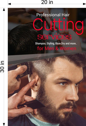 Barber 06 Perforated Mesh One Way Vision Window See-Through Sign Salon Vinyl Beard Men Boy Haircut Vertical