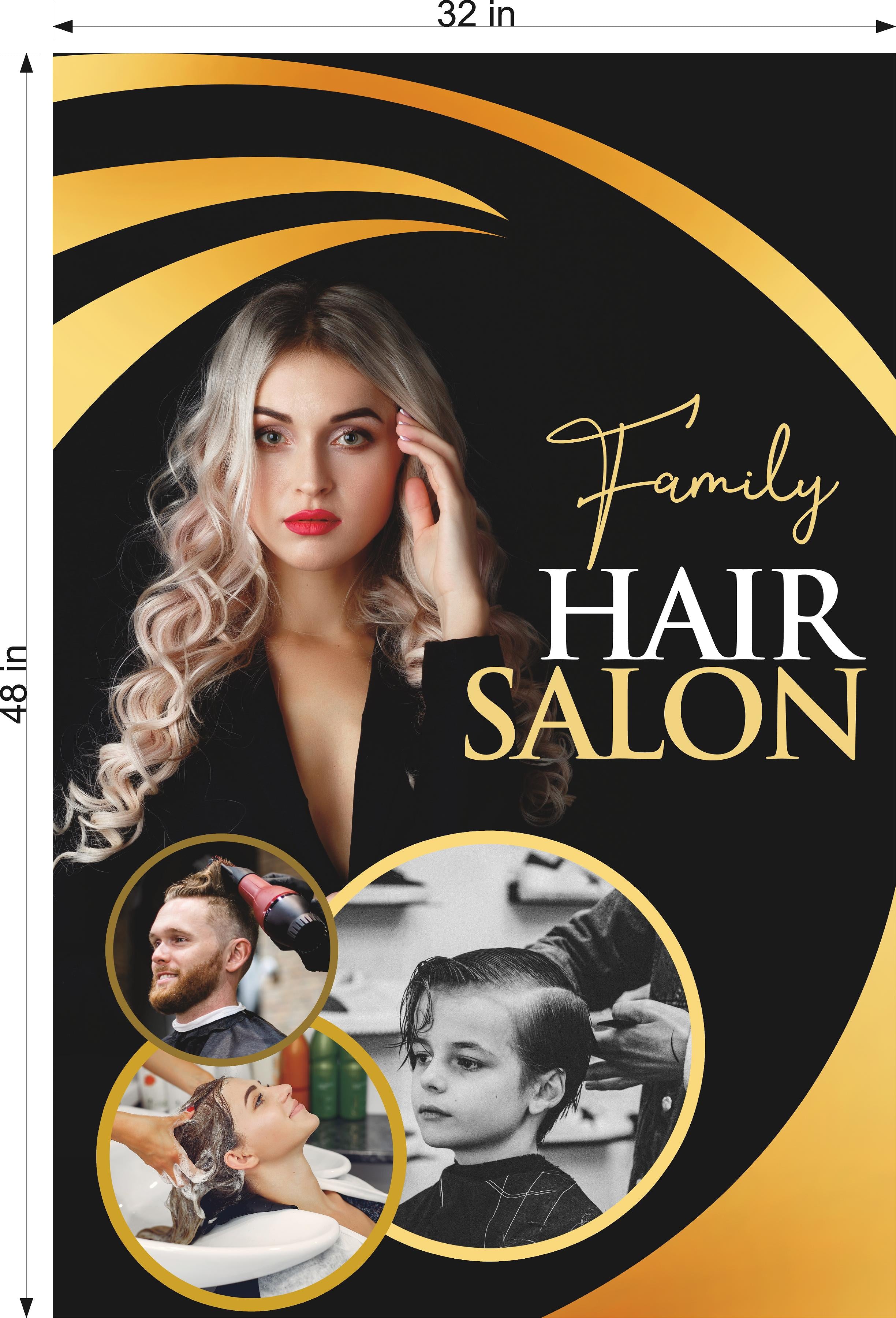 Family Hair 15 Perforated Mesh One Way Vision Window See-Through Sign Salon Vinyl Cut Haircut Vertical
