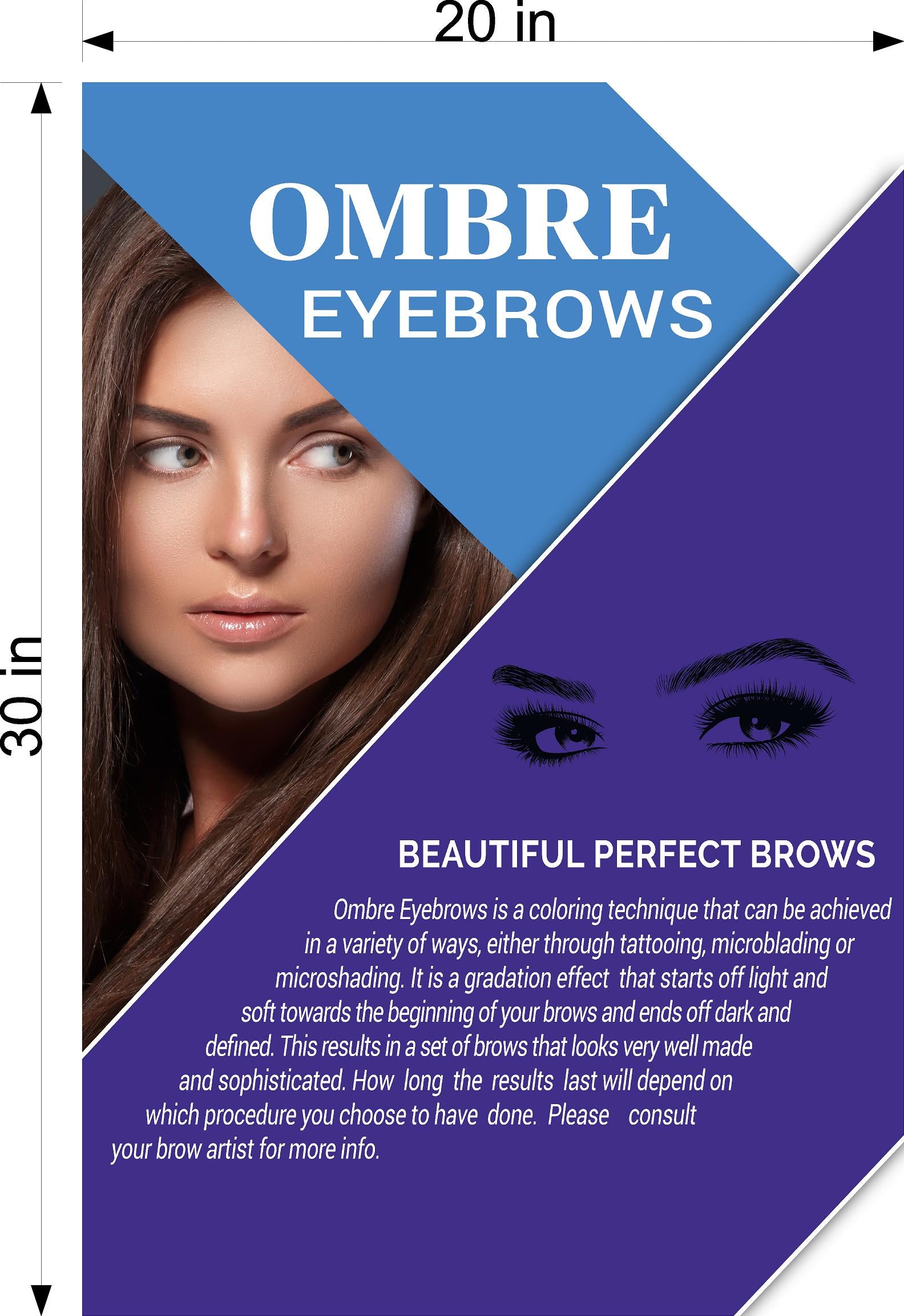 Ombre Eyebrows 06 Perforated Mesh One Way Vision See-Through Window Vinyl Salon Sign Powdered Brows Semi-permanent Vertical