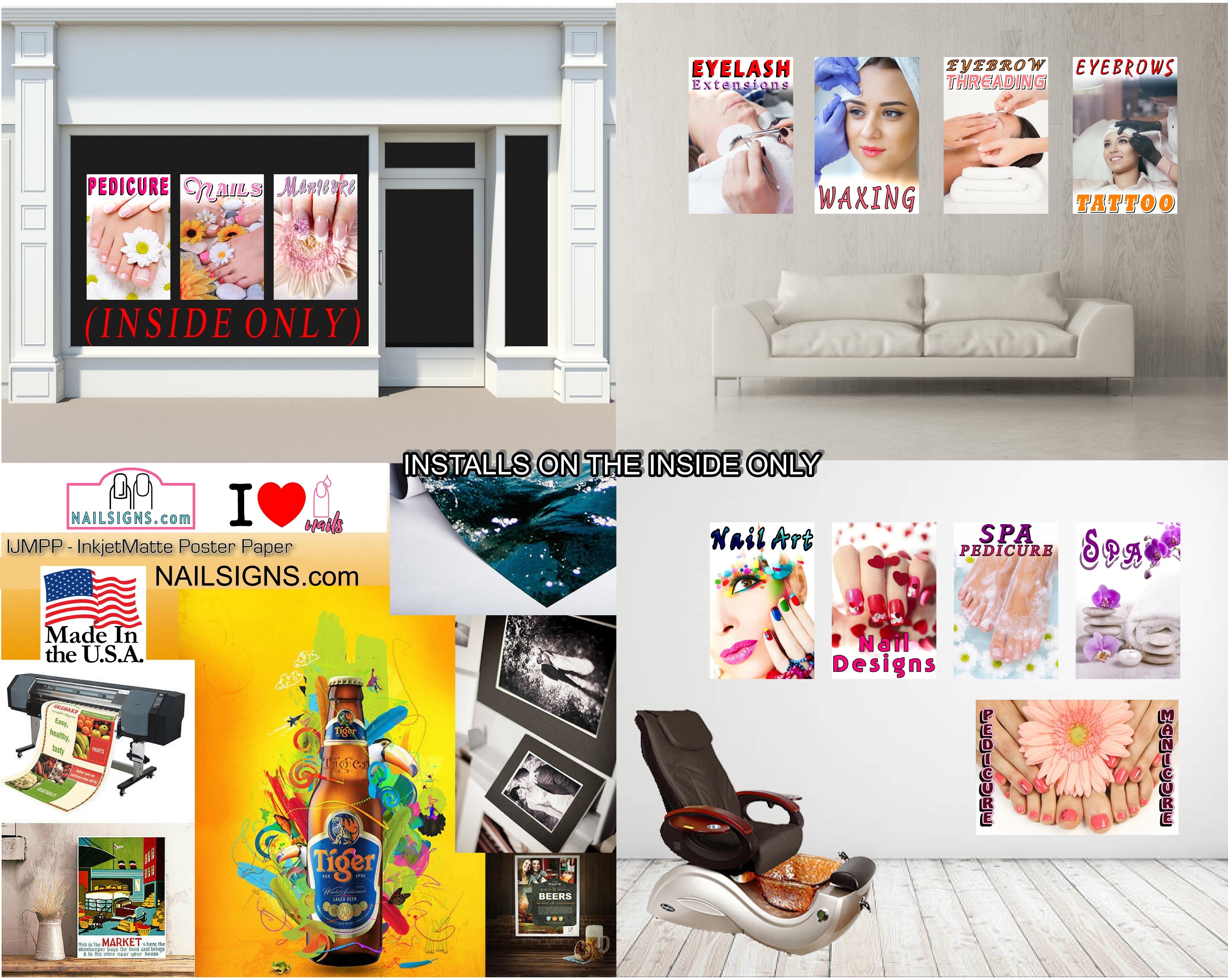 Salon 28 Photo-Realistic Paper Poster Premium Interior Inside Sign Wall Window Non-Laminated Shellac Manicure Vertical