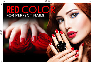 Salon 20 Photo-Realistic Paper Poster Premium Interior Inside Sign Wall Window Non-Laminated Red Nail Manicure Horizontal